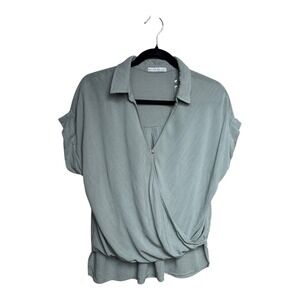 BE COOL Women's Dusty Sage Green Rayon Wrap V Neck Short Sleeve Top Size M